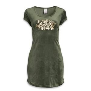 No Boundaries T-Shirt Dress Scoop Neck Short Sleeve Velvet Green Women's L NWT
